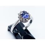 18ct white gold tanzanite & diamond ring