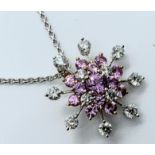 18ct pink sapphire & diamond pendant with chain