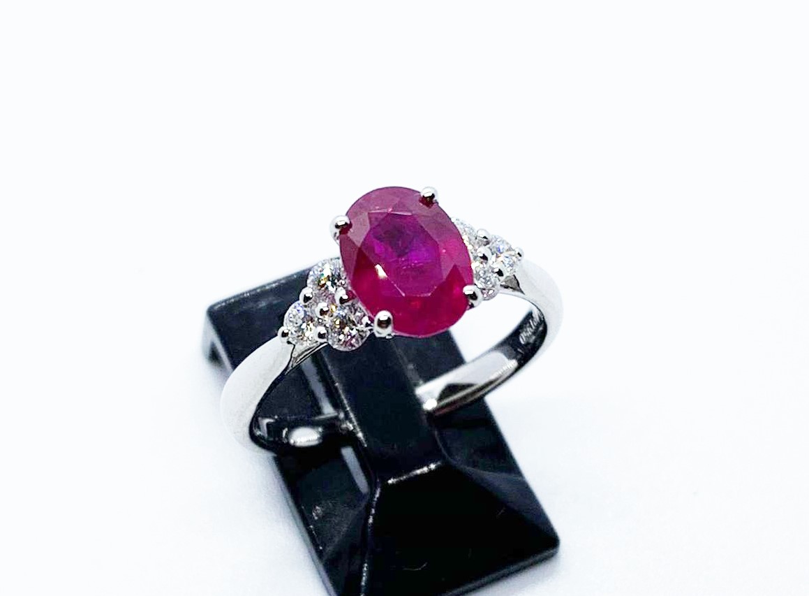 Platinum ruby and diamond ring