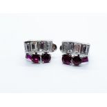 White metal, ruby & diamond earrings