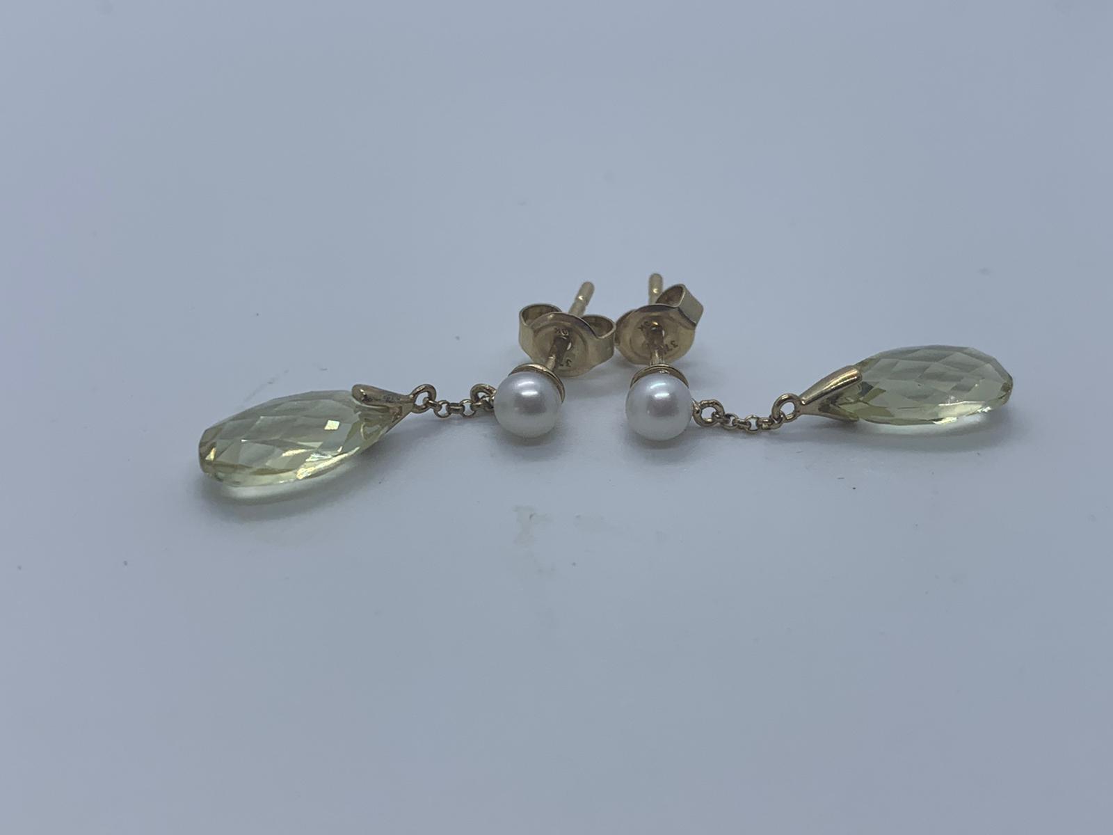 9ct gold lemon quartz and pearl earrings