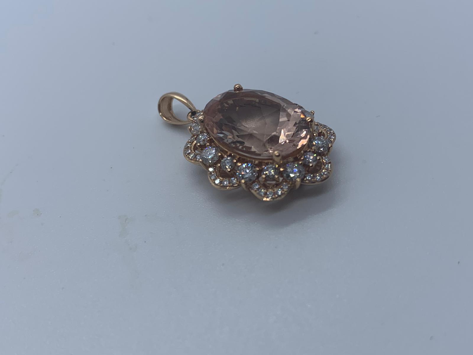 18ct rose gold morganite and diamond pendant - Image 2 of 3