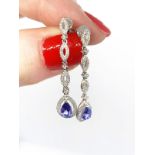 18ct white gold tanzanite and diamond drop earrings