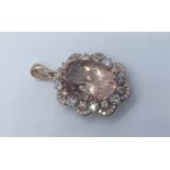 18ct rose gold morganite and diamond pendant