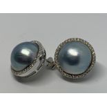 9ct white gold pearl and diamond stud earrings