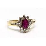 9ct gold , ruby and diamond ring