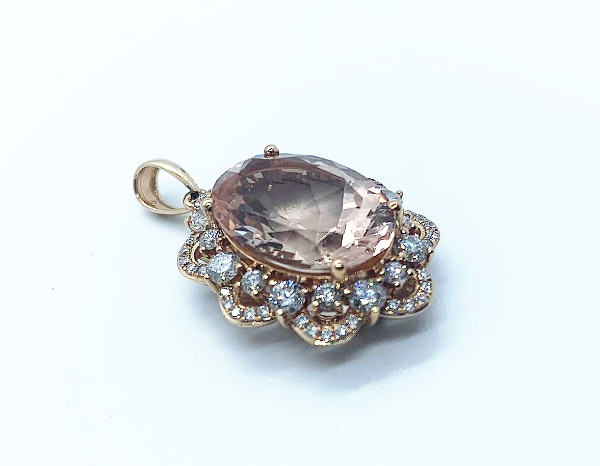 18ct rose gold morganite and diamond pendant