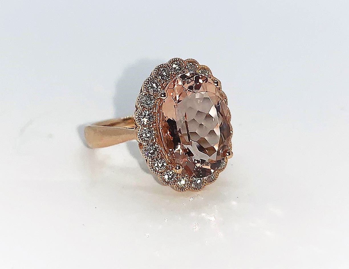 18ct rose gold morganite and diamond ring