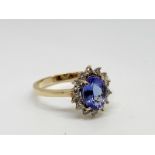 9ct gold tanzanite and diamond ring