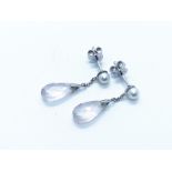 9ct white gold rose quartz and pearl earrings