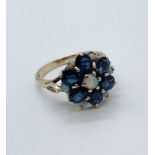 9ct gold sapphire and diamond cluster ring