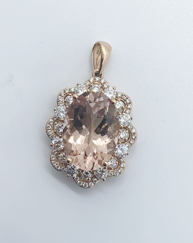 18ct rose gold morganite and diamond pendant - Image 2 of 3