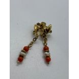 9ct gold coral and pearl drop earrings