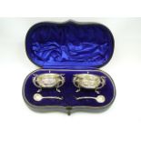 Boxed pair of silver table salts