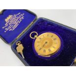 18ct gold ladies fob watch in case