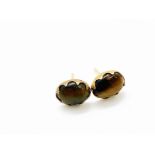 9ct yellow gold tigers eye earrings