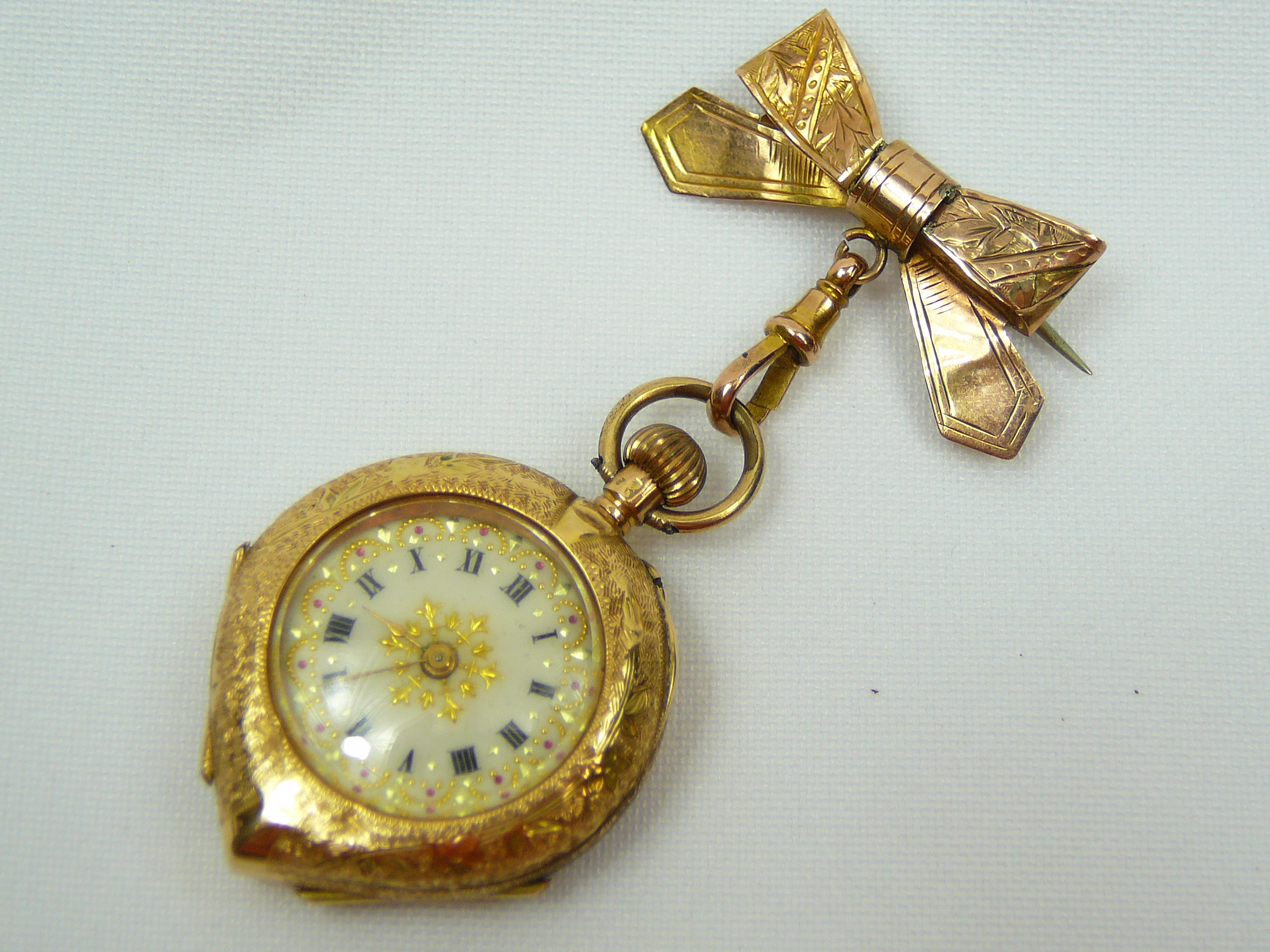 Ladies Antique Gold Brooch Fob Watch