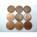 x9 pre-decimal UK pennies