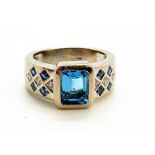 18ct white gold blue topaz, sapphire and diamond ring