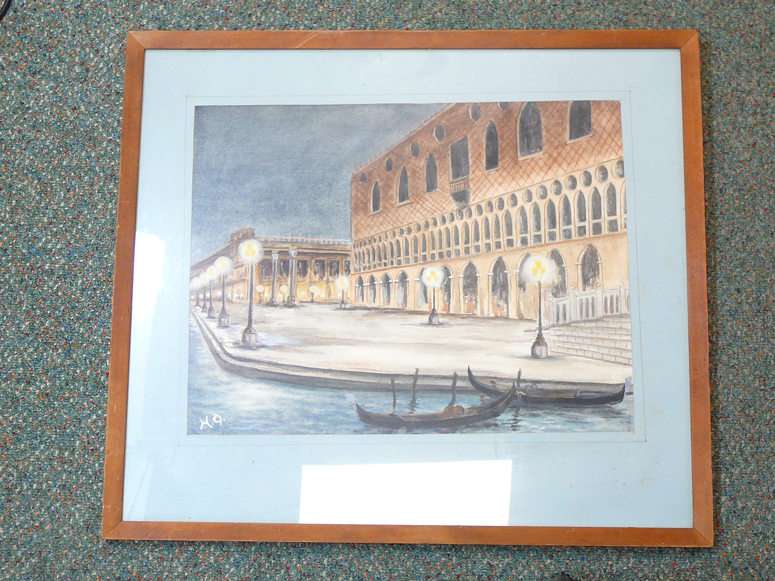 Large framed watercolour of The Doges Palace, Venice