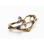 9ct rose gold pearl and sapphire brooch