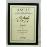 Framed ASCAP music award