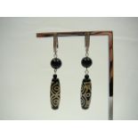 Pair DZI agate drop earrings