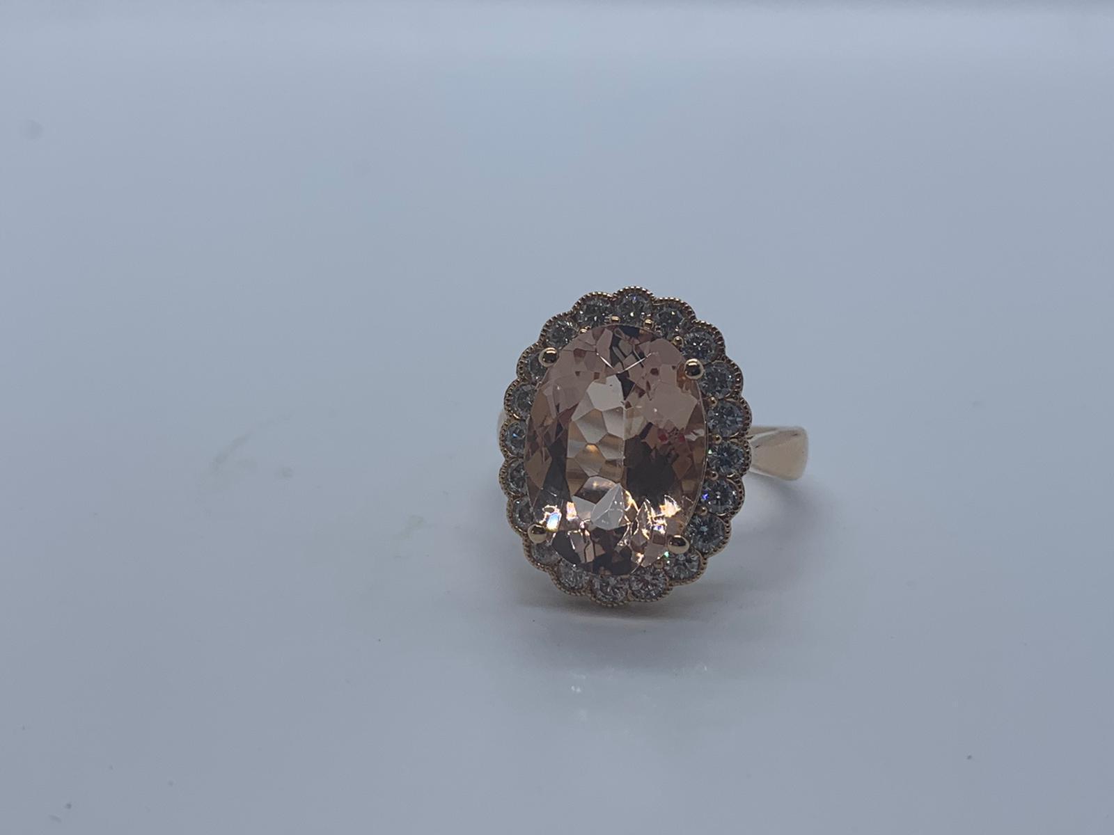 18ct rose gold morganite beryl and diamond ring - Image 3 of 3