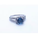 14ct white gold aqua marine and diamond ring