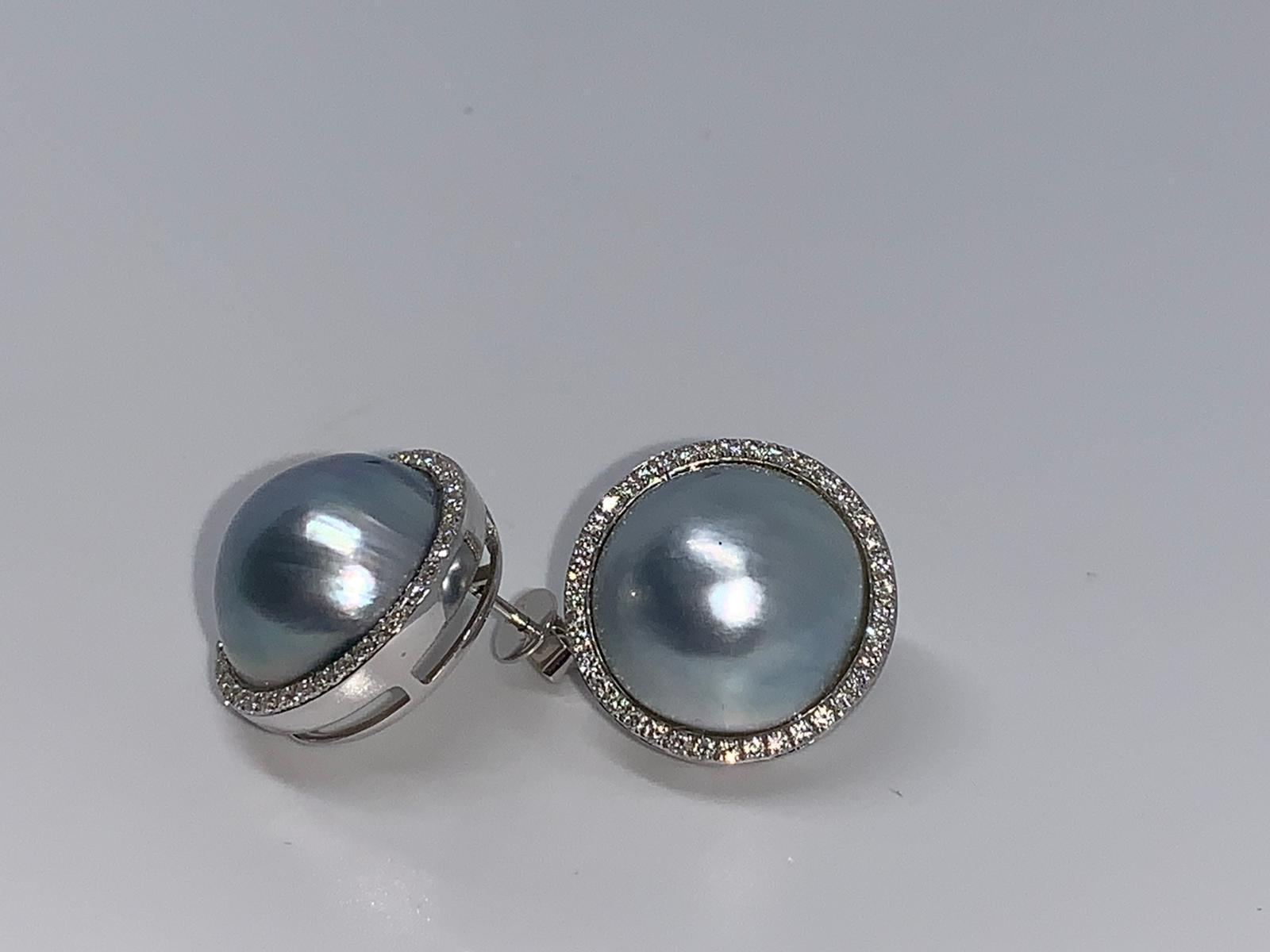 9ct white gold, blue mabe pearl and diamond earrings - Image 2 of 3