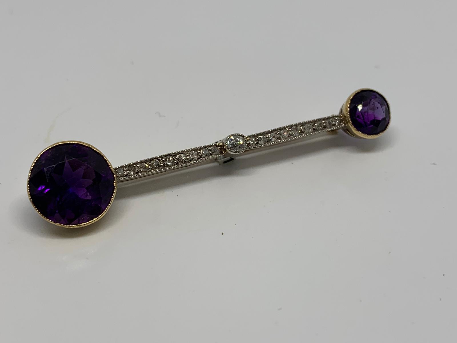 14ct gold amethyst and diamond brooch