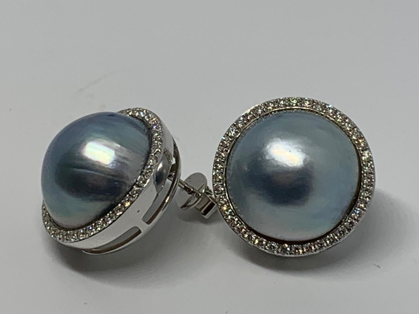 9ct white gold, blue mabe pearl and diamond earrings - Image 3 of 3