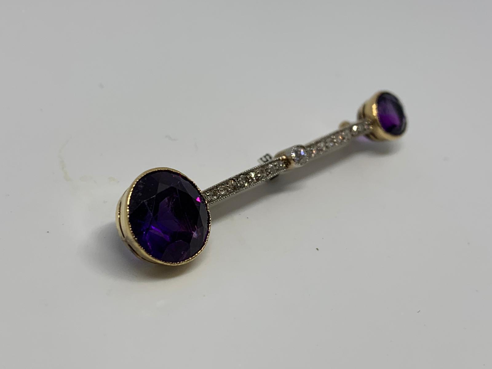 14ct gold amethyst and diamond brooch - Image 2 of 2