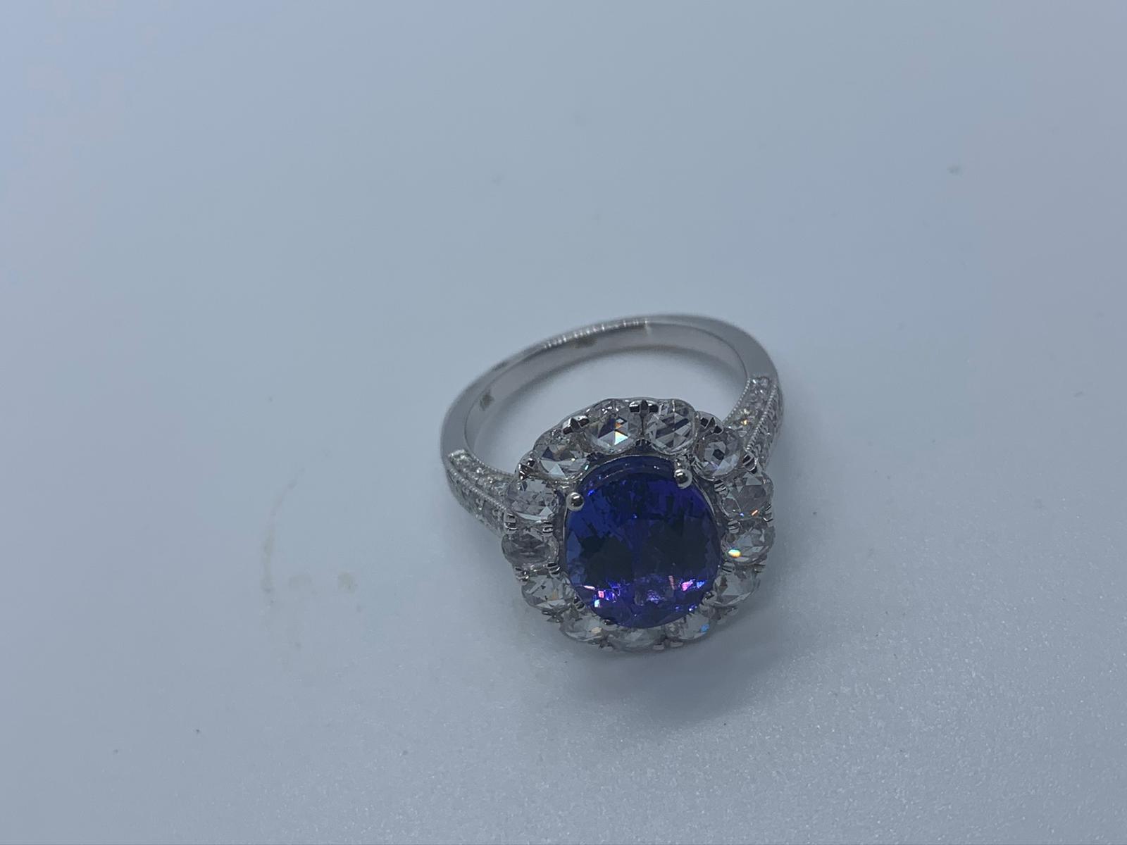 18ct white gold tanzanite and diamond ring