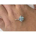18ct white gold aqua marine and diamond pendant