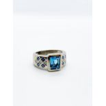 18ct white gold blue topaz, sapphire and diamond ring