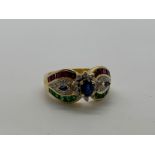 18ct gold ruby, emerald and diamond ring