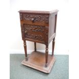 French carved oak and marble top pot cupboard