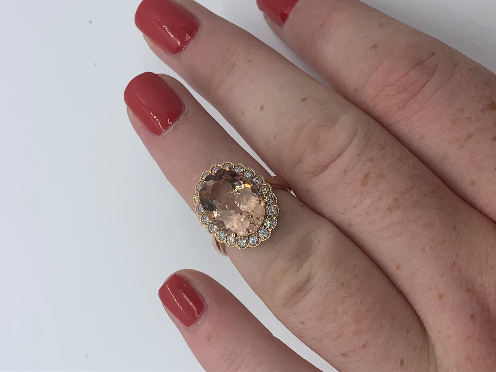 18ct rose gold morganite beryl and diamond ring