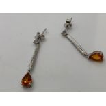 18ct white gold orange sapphire and diamond earring