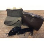 A collection of vintage handbags to include 1950s velvet and beaded belt 1940s crocodile leather