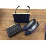 A pair of Swiss lace Joyland vintage ladies shoes an matching handbag together with a lather