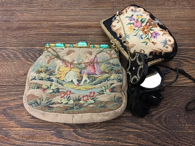 An Edwardian tapestry handbag with chain handle together with a Victorian tapestry bag with filigree - Image 3 of 4