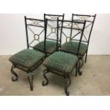 Set of four upholstered wrought iron chairs