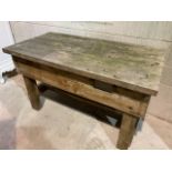 A rustic pine workbench W:145cm x D:73cm x H:86cm