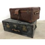 A metal bound travelling trunk (initials B.C.M.R) and another