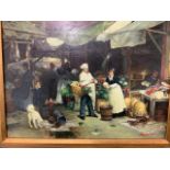 A signed oil on bard of a continental market W:39cm x D:cm x H:29cm