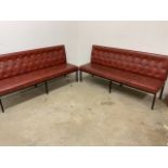 Two faux leather button back benches. Each bench: W:183cm x D:57cm x H:90cm