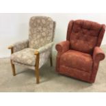 A modern upholstered arm chair and another