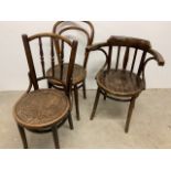 Three Eastern European bentwood chairs Carver.W:46cm x D:41cm x H:73cm